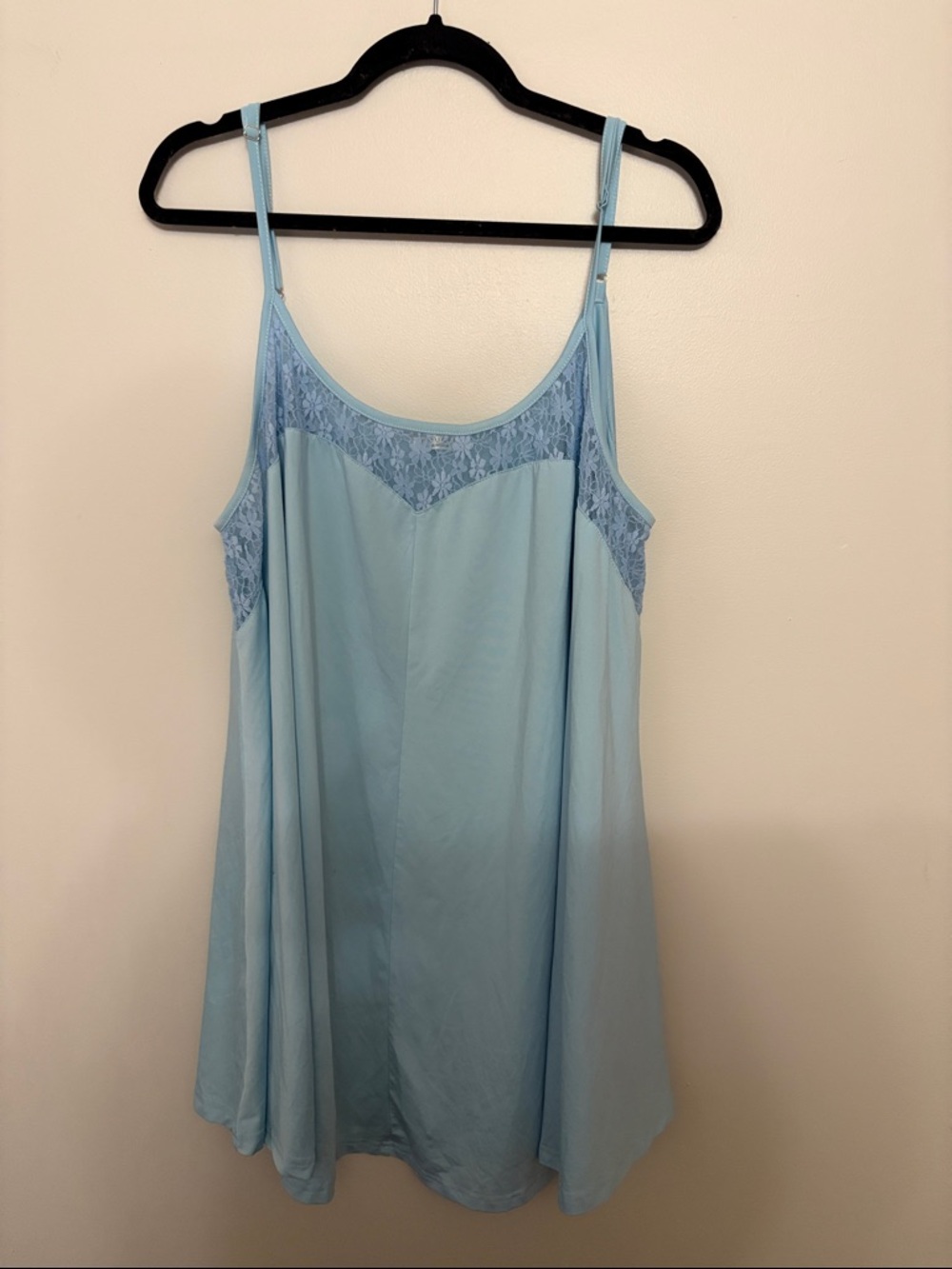Soft Sky Blue Lace-Trim Sleep Chemise with Adjustable Straps